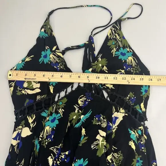 Free People Pages of Gold Maxi Dress XS Floral Crochet Cutout Full Boho Whimsi - Picture 9 of 12